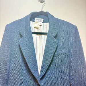 Wool Blend Blazer Women Size 10 Blue Herringbone Made in USA Elements